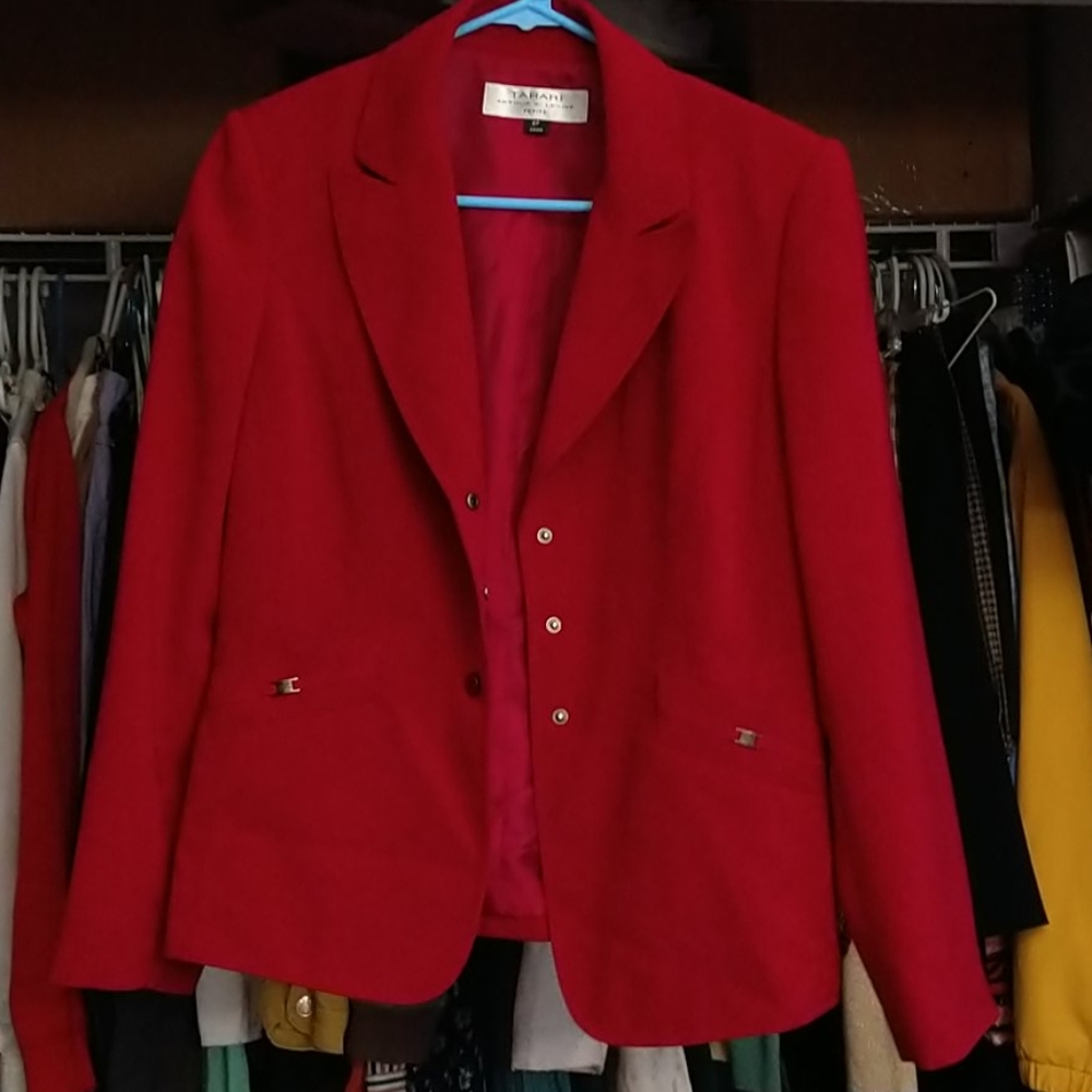 2/$3 Tahari soft red blazer with snap buttons